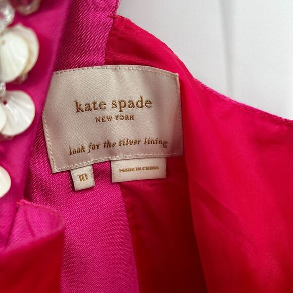 KATE SPADE Pink White Seashell Bead V-Neck Pleated Barbiecore Mini Dress Size 10 - Picture 9 of 11